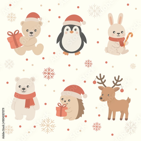 Obraz Cute Festive Winter Animals Collection