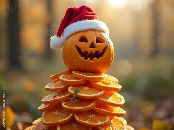 Obraz Natale e feste vegetariane e salutari, buffo albero di Natale di frutta e verdura secca