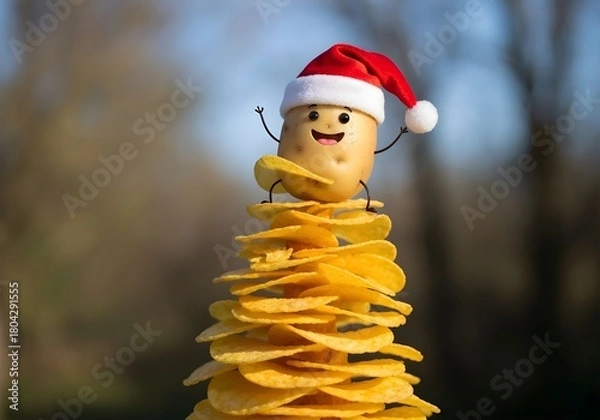 Obraz Natale e feste vegetariane e salutari, buffo albero di Natale di frutta e verdura secca