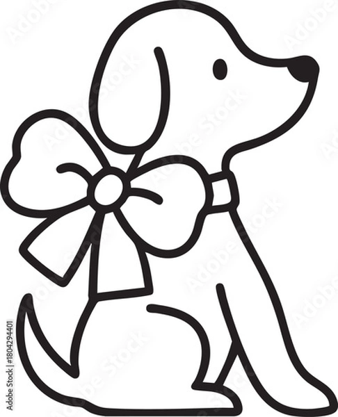 Fototapeta Minimal Line Art Dog with Bow Black Vector Illustration
