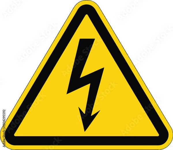 Fototapeta A yellow triangle with a black lightning bolt illustration