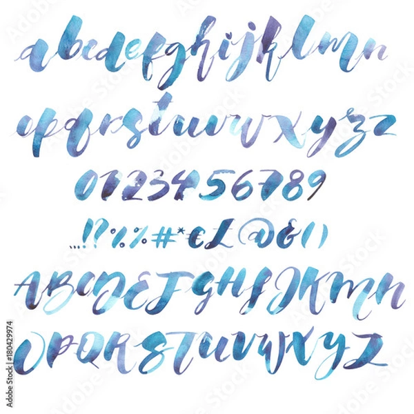 Fototapeta Watercolor Alphabet. Exclusive Custom Characters. Hand Lettering and Typographic art for Designs: Logo, for Poster, Invitation, Card, etc. Brush Typography. Handwritten style modern cursive font.
