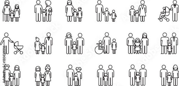 Obraz Variety of family structure outline icons diversity family composition concept