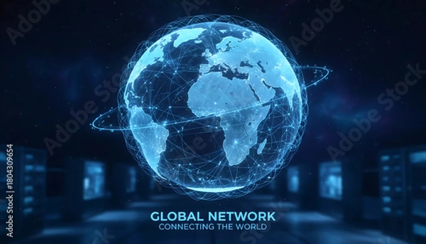 Fototapeta Global Network Visualization | Digital Earth & Data Connectivity | Cloud Infrastructure & Worldwide Tech

