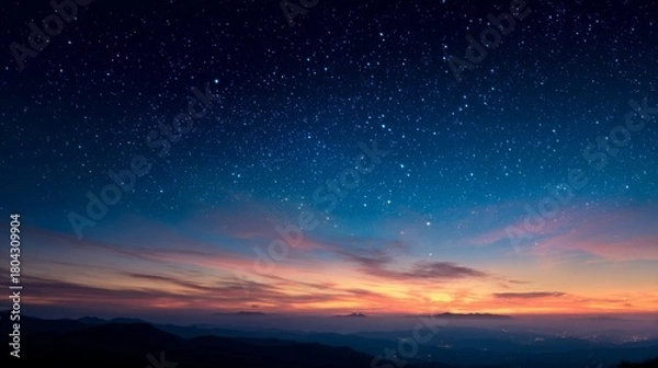 Fototapeta Sunset and mountain scenery under the starry sky