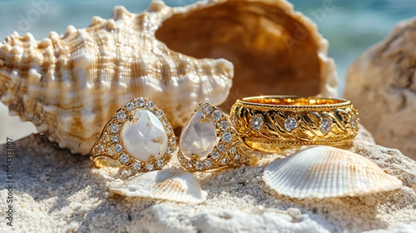 Fototapeta sea shells and pearls