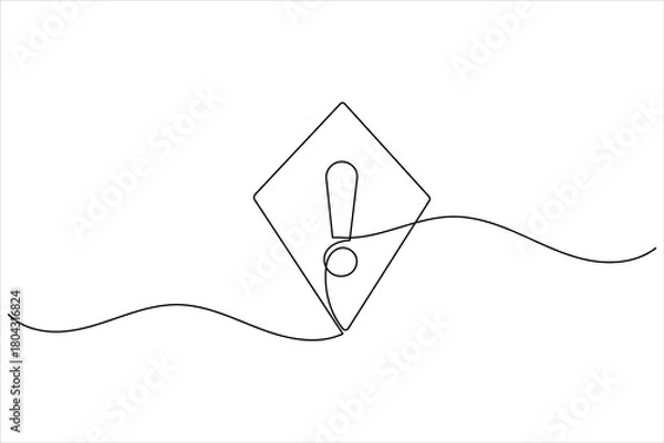 Fototapeta Exclamation mark one line art minimal continuous line drawing outline icon