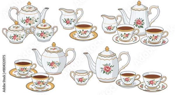 Fototapeta Host a delightful tea party with this elegant floral teapot and cup set, perfect for spring gatherings or vintage-themed designs!