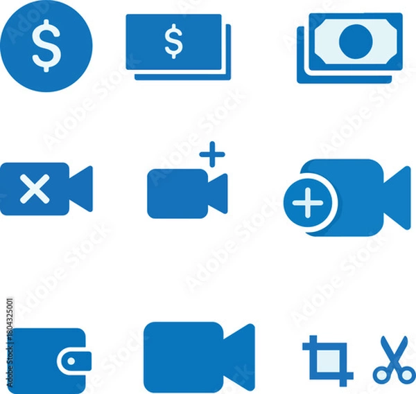Obraz Finance and Media Vector Icons Set - Money, Video, and Editing Tools