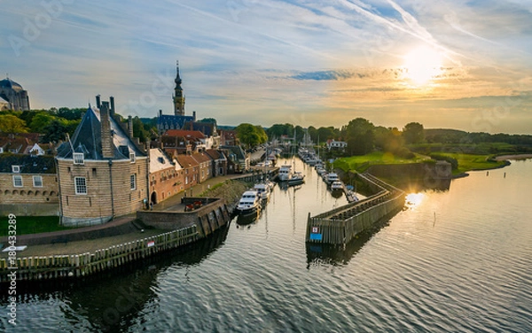 Obraz Skyline Veere Areal Shot during sunset