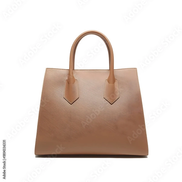 Fototapeta Front View of Minimalist Tan Leather Tote HandBag with Smooth Texture and Two Top Handles, png