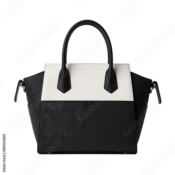 Fototapeta Front View of Modern Color-Block Black and White Women's Tote Handbag with Structured Shape, png
