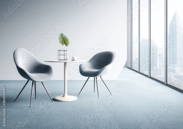 Fototapeta Modern waiting area with comfortable armchairs and a small table.