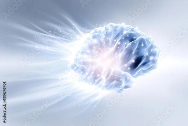 Obraz Brain's Eureka Moment: An artistic representation of a luminous brain bursts forth with energy, illuminating the power of thought and the essence of cognitive function. 