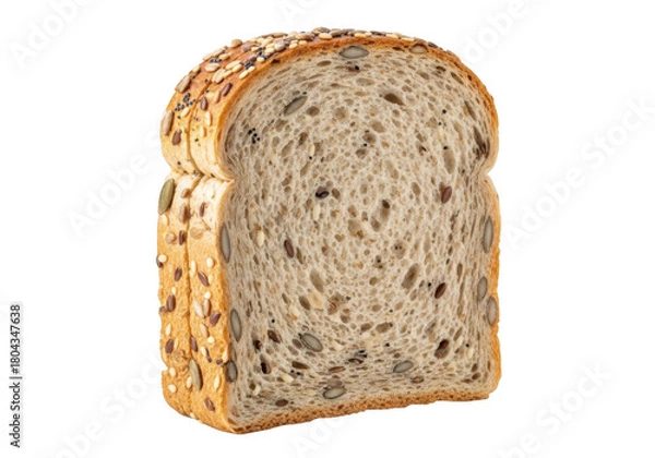 Obraz Slice of multigrain bread with seeds isolated on white background