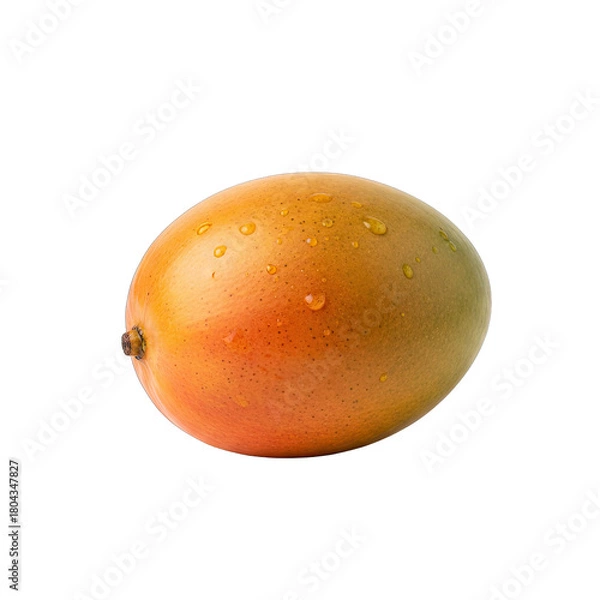 Fototapeta Ripe Mango Fruit Isolated on Black Background With Water Droplets Reflecting Warm Light Studio Shot