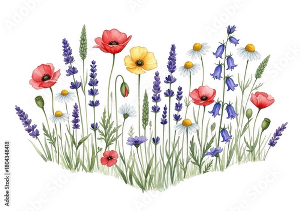 Obraz Heart shaped arrangement of wildflowers isolated on white background