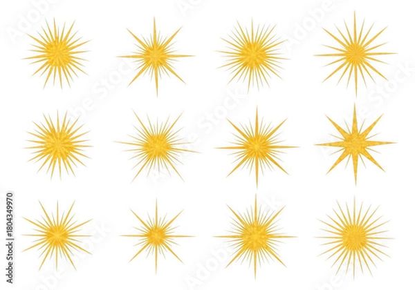 Obraz Collection of golden starbursts and sunbursts isolated on white background