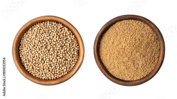 Obraz Whole bajra grains with bajra powder overhead side by side on transparent background