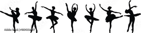 Obraz Elegant ballerina silhouette collection, female dancers performing classical ballet poses, graceful dance movement illustration, artistic vector performance artwork