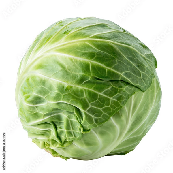 Fototapeta Round Green Cabbage Isolated on Transparent Background Top Down Warm Light Studio Shot Healthy Vegetable