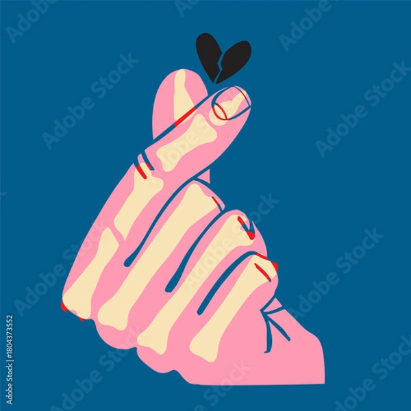 Obraz Hand-drawn hand with a skeleton, making a one-hand heart gesture.