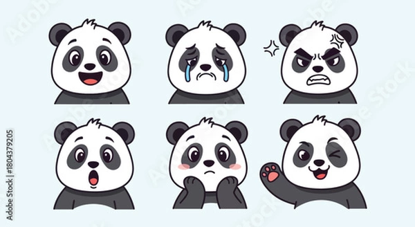 Fototapeta Cute Panda Emoticon Set Expressing Different Emotions.