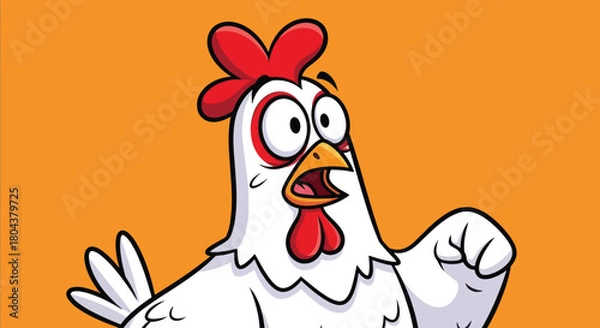 Fototapeta Surprised Cartoon Chicken with Wide Eyes and Open Mouth.