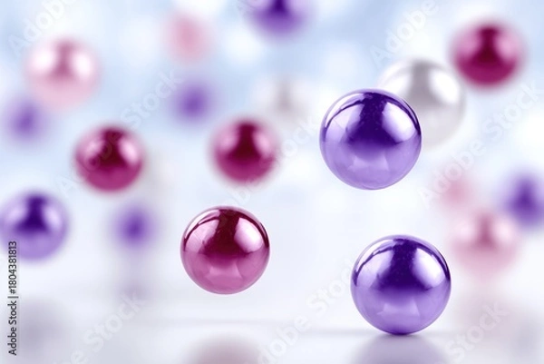 Fototapeta Shining Pearls: An abstract display of lustrous pearls in shades of purple and pink floats against a blurred backdrop, creating an aura of luxury and refinement. 