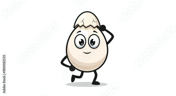 Fototapeta Cute cartoon egg character with cracked shell and happy expression.