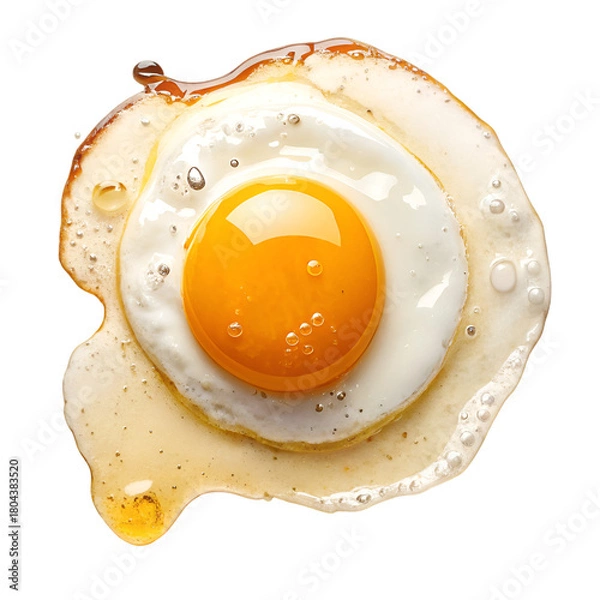 Fototapeta A fried egg photographed from above isolated white background