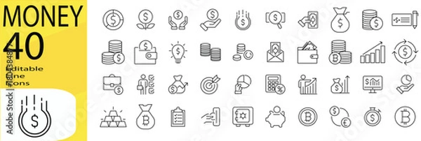 Obraz Money icon set. Editable stroke.