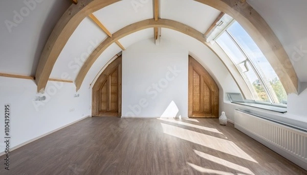 Obraz bright interior room with arched skylight and white walls