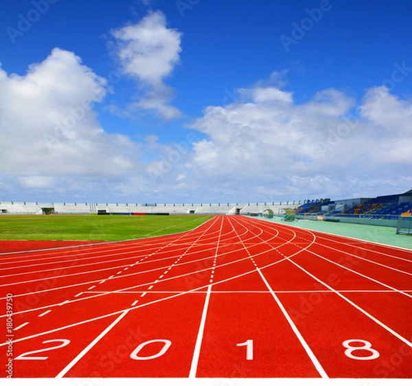 Obraz Sport running track with blue sky business concept 2018