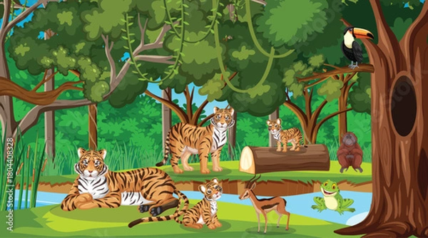 Obraz animals in the jungle
Forest or rainforest scene with tiger family