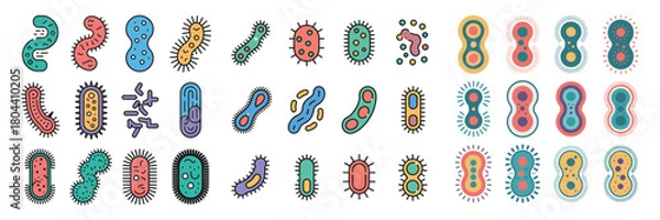Fototapeta Colorful collection of various bacteria and germs types for science study