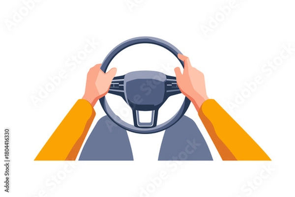 Obraz Person driving a car with both hands on the steering wheel. Vector illustration.