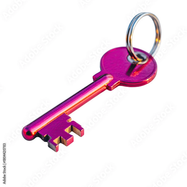 Obraz Shiny Pink Skeleton Key With Silver Keyring Isolated On Transparent Background