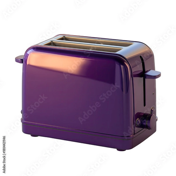 Obraz Shiny purple toaster with chrome accents sits on a transparent background illuminated by warm ambient light casting soft reflections on its polished surface