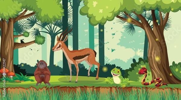 Obraz Forest or rainforest scene with tiger family