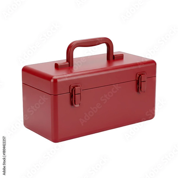 Obraz Shiny Red Metal Toolbox With Silver Latches And A Sturdy Handle Isolated On A Transparent Background Displaying Clean Lines And A Reflective Surface