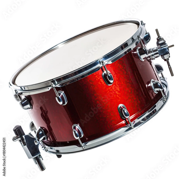 Obraz Shiny Red Snare Drum with Silver Hardware Isolated on a Black Background with Subtle Lighting and Reflections
