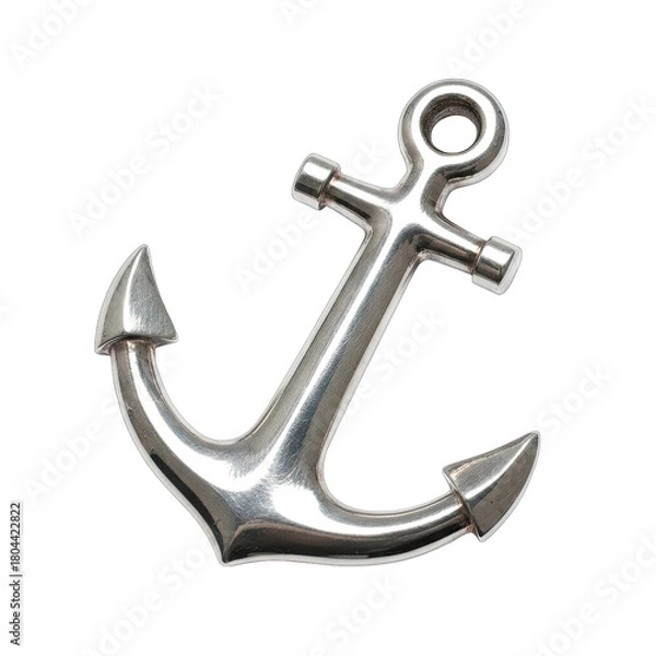 Obraz Shiny Silver Anchor Object Isolated On Black Background With Reflective Highlights Jewelry Product Photography