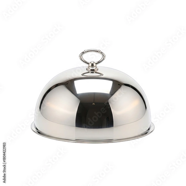 Obraz Shiny Silver Cloche Food Cover with Ring Handle Isolated on Black Background Culinary Presentation Service Dish Cover