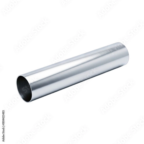Obraz Shiny Silver Metal Tube Cylinder Isolated on White Seamless Background with Subtle Reflections Studio Shot