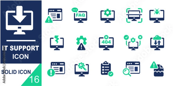 Fototapeta IT support and troubleshooting icons including error ,FAQ and more vector illustration solid icon