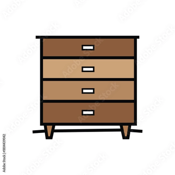 Fototapeta A shows a fourdrawer brown chest isolated on a white background