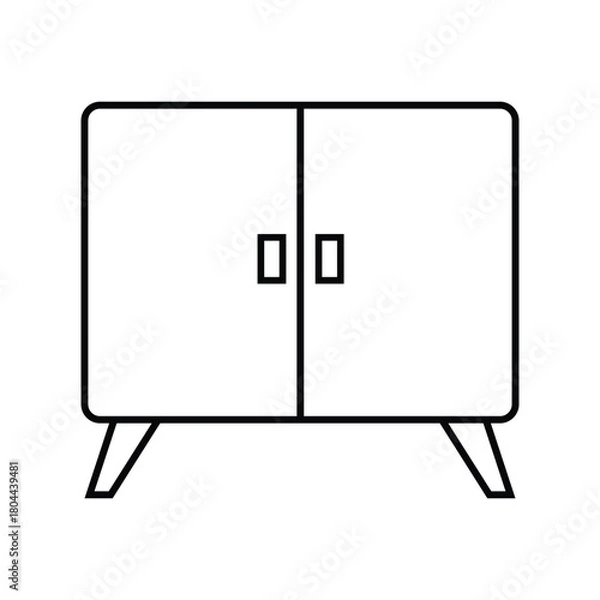 Obraz Black outline of a cabinet on small legs is isolated on white background