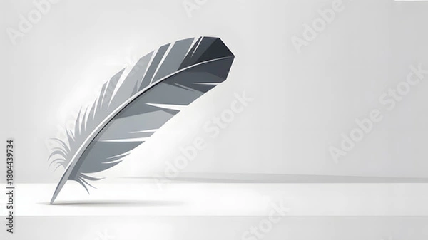 Fototapeta Elegant Gray Feather Illustration on White Background, Minimalist Design Concept for Creative Projects, Soft and Delicate Aesthetic