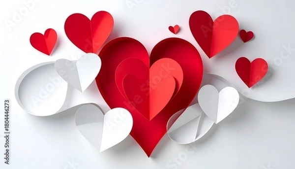 Obraz Layered paper hearts in red and white for Valentines Day.